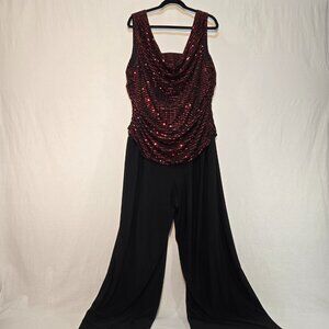 R&M Richards Mobwife Old Money Black/Red Sequined Metallic Jumpsuit Size 22W.